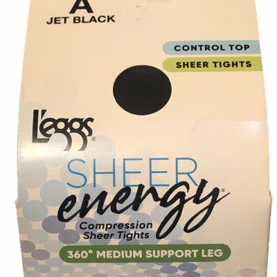 L'eggs Sheer Energy A Jet Black Control Top Compression Tights 360 Med Support